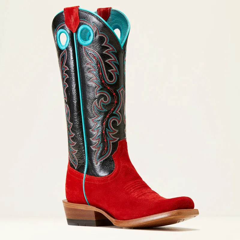 ARIAT WOMENS FUTURITY BOON WESTERN BOOTS | FIERY RED ROUGHOUT / INKWELL # 10046890