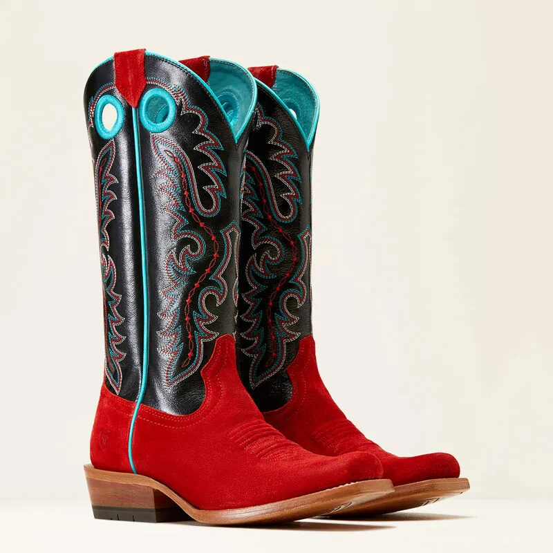 ARIAT WOMENS FUTURITY BOON WESTERN BOOTS | FIERY RED ROUGHOUT / INKWELL # 10046890