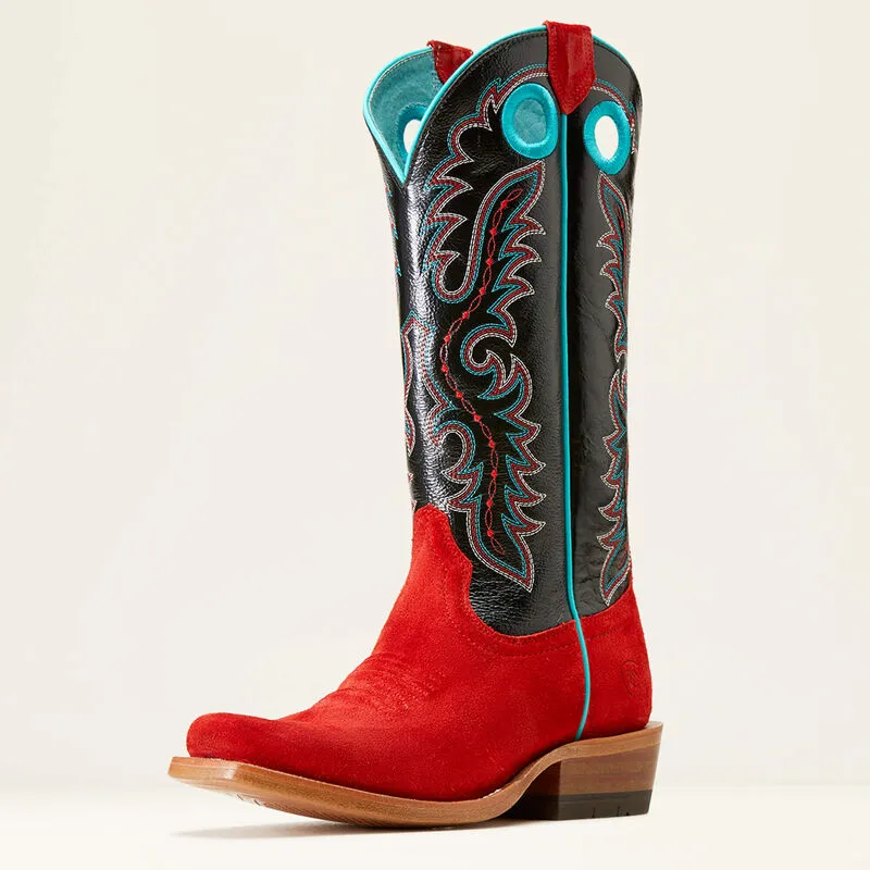ARIAT WOMENS FUTURITY BOON WESTERN BOOTS | FIERY RED ROUGHOUT / INKWELL # 10046890