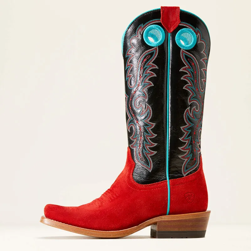 ARIAT WOMENS FUTURITY BOON WESTERN BOOTS | FIERY RED ROUGHOUT / INKWELL # 10046890