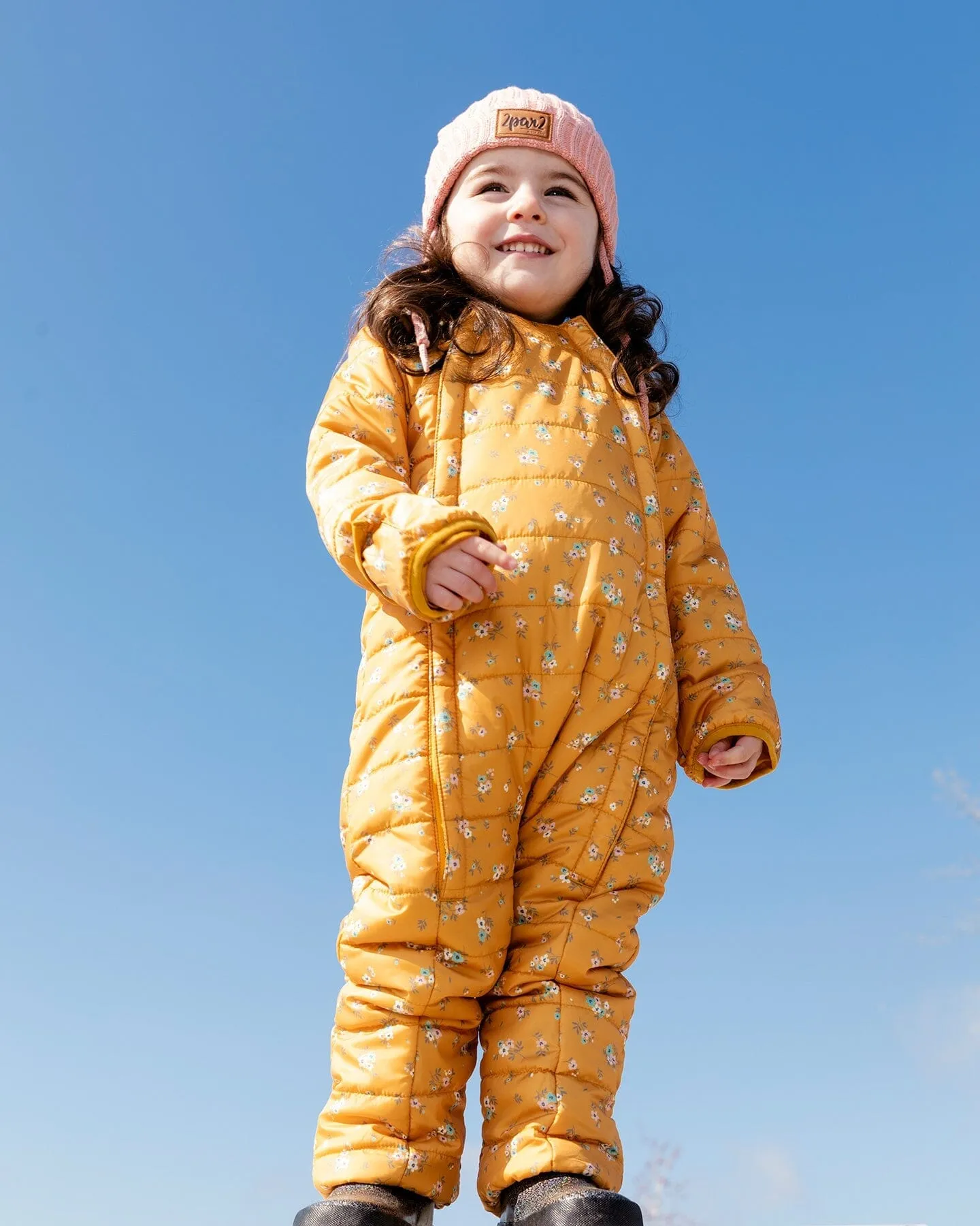 Baby Mid-season Quilted One Piece Jaune Little Flowers Print