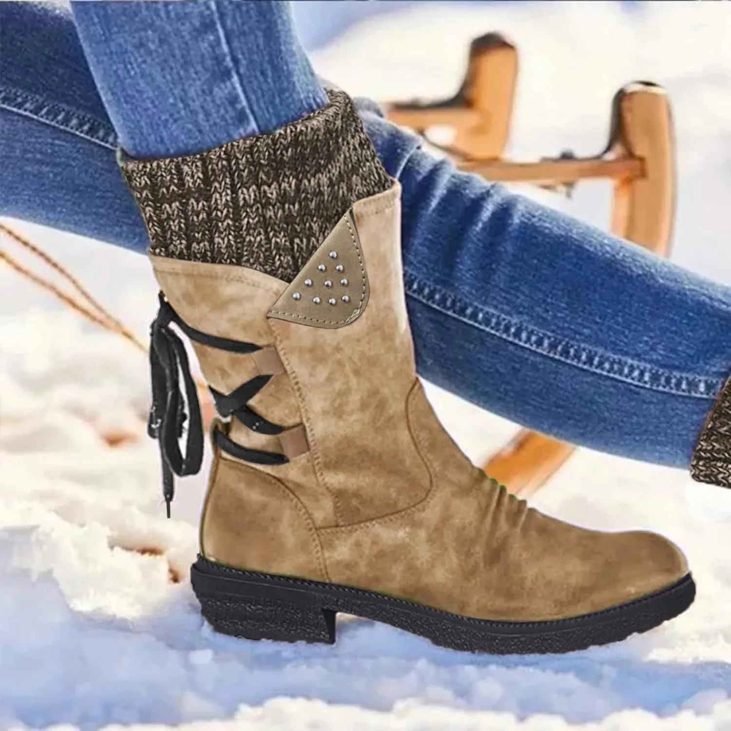 Boots for Women Knee High Womens Snow Boots Winter Warm Boots Casual Fall Fur Lined Anti-Slip Mid Calf Boots Outdoor