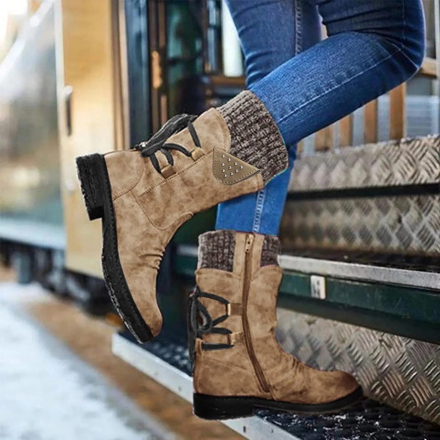 Boots for Women Knee High Womens Snow Boots Winter Warm Boots Casual Fall Fur Lined Anti-Slip Mid Calf Boots Outdoor