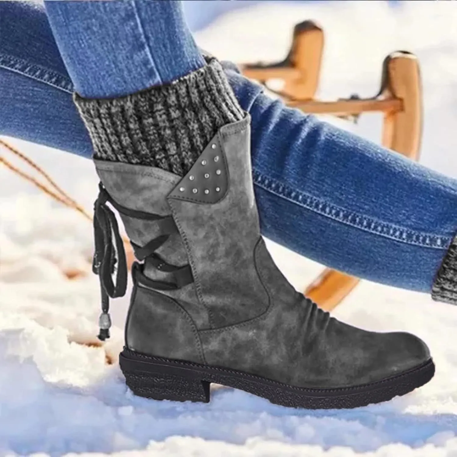 Boots for Women Knee High Womens Snow Boots Winter Warm Boots Casual Fall Fur Lined Anti-Slip Mid Calf Boots Outdoor