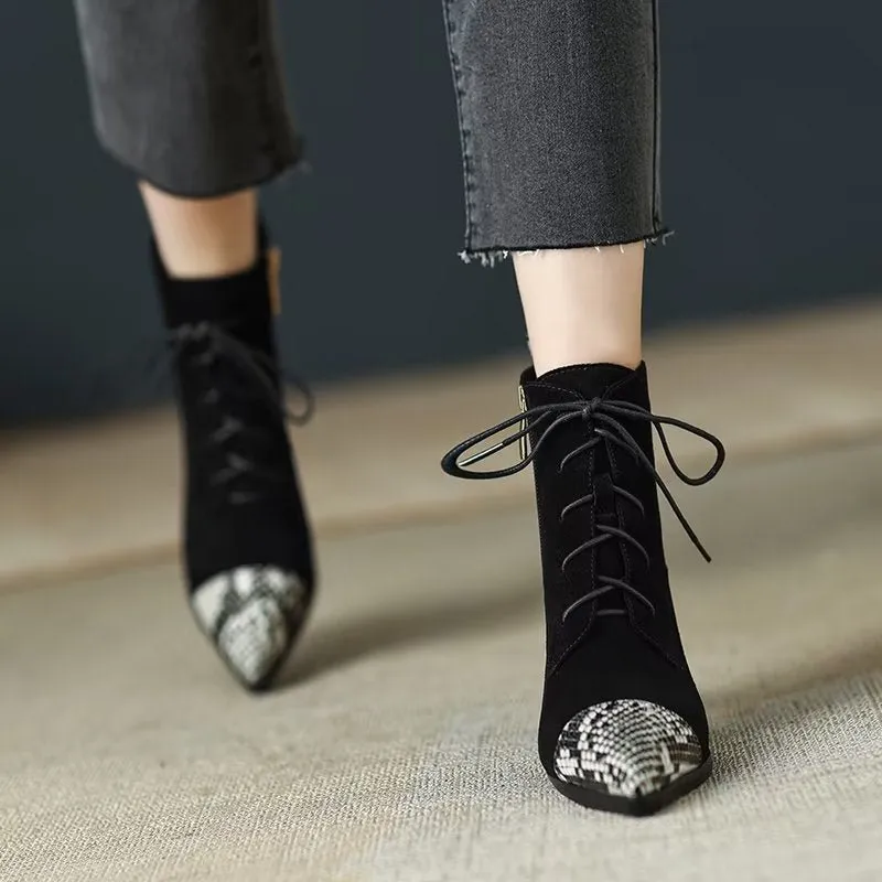 Chic Cow Leather Pointed High-Heel Boots