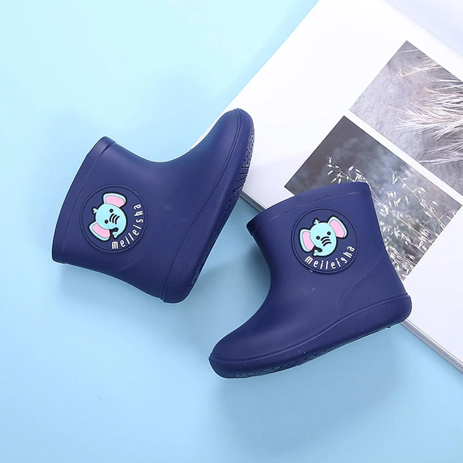 Children's Spring Fall Cartoon Waterproof Rain Boots for Little Kids Toddler Baby Boys Girls Anti-Slip Ankle Rainshoes