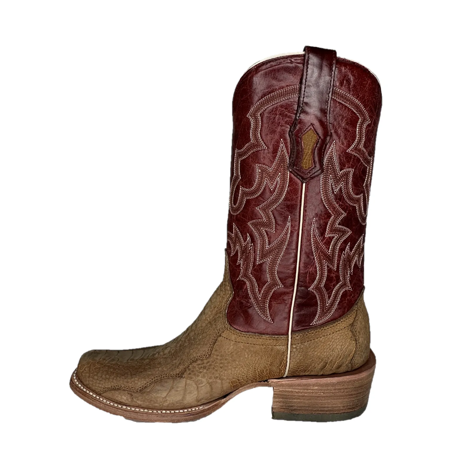 Corral Men's Ostrich Leg Tan & Red Narrow Square Toe Boots A4293