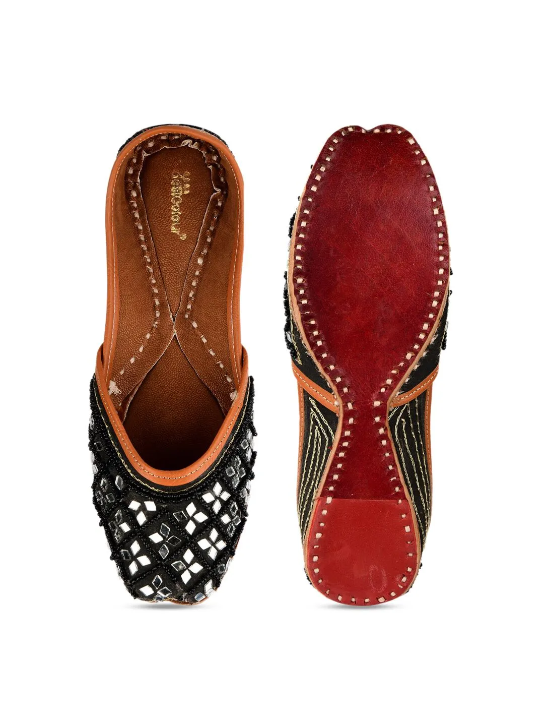 DESI COLOUR Women Black Embellished Ethnic Mojaris Flats