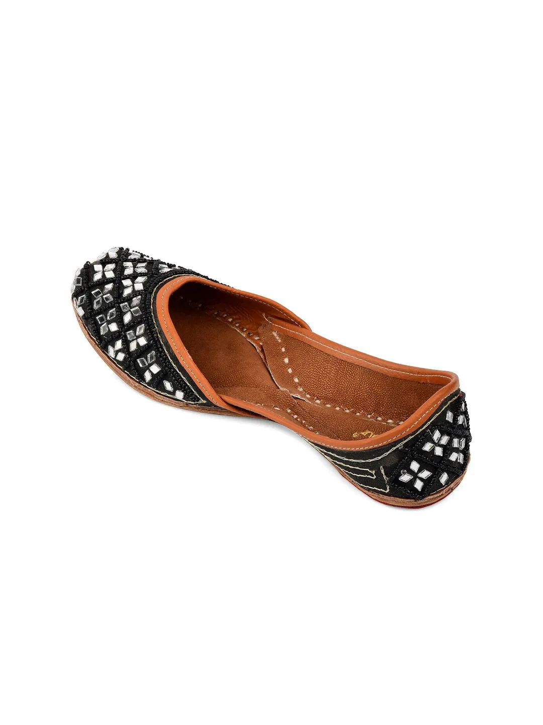 DESI COLOUR Women Black Embellished Ethnic Mojaris Flats