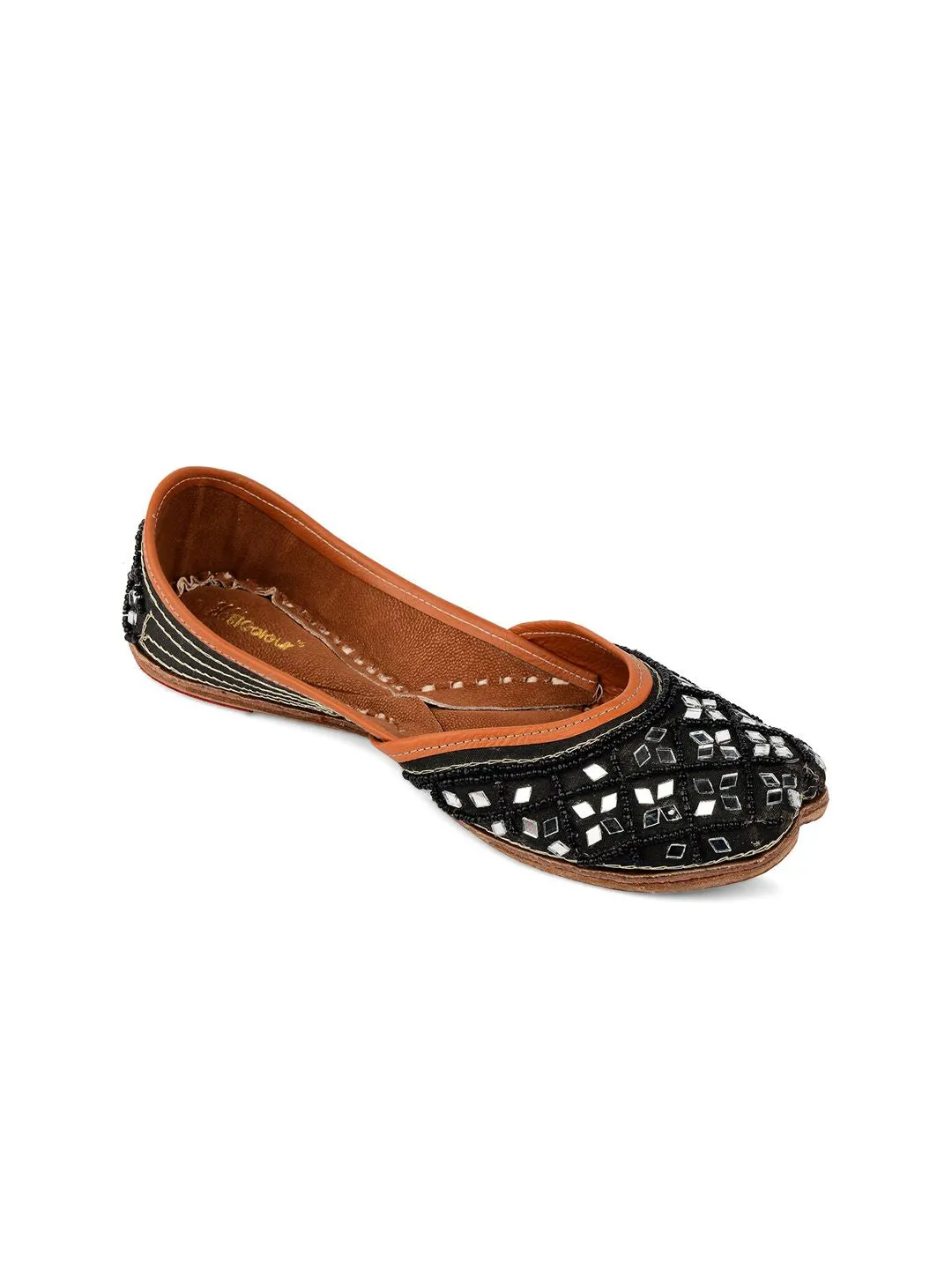 DESI COLOUR Women Black Embellished Ethnic Mojaris Flats