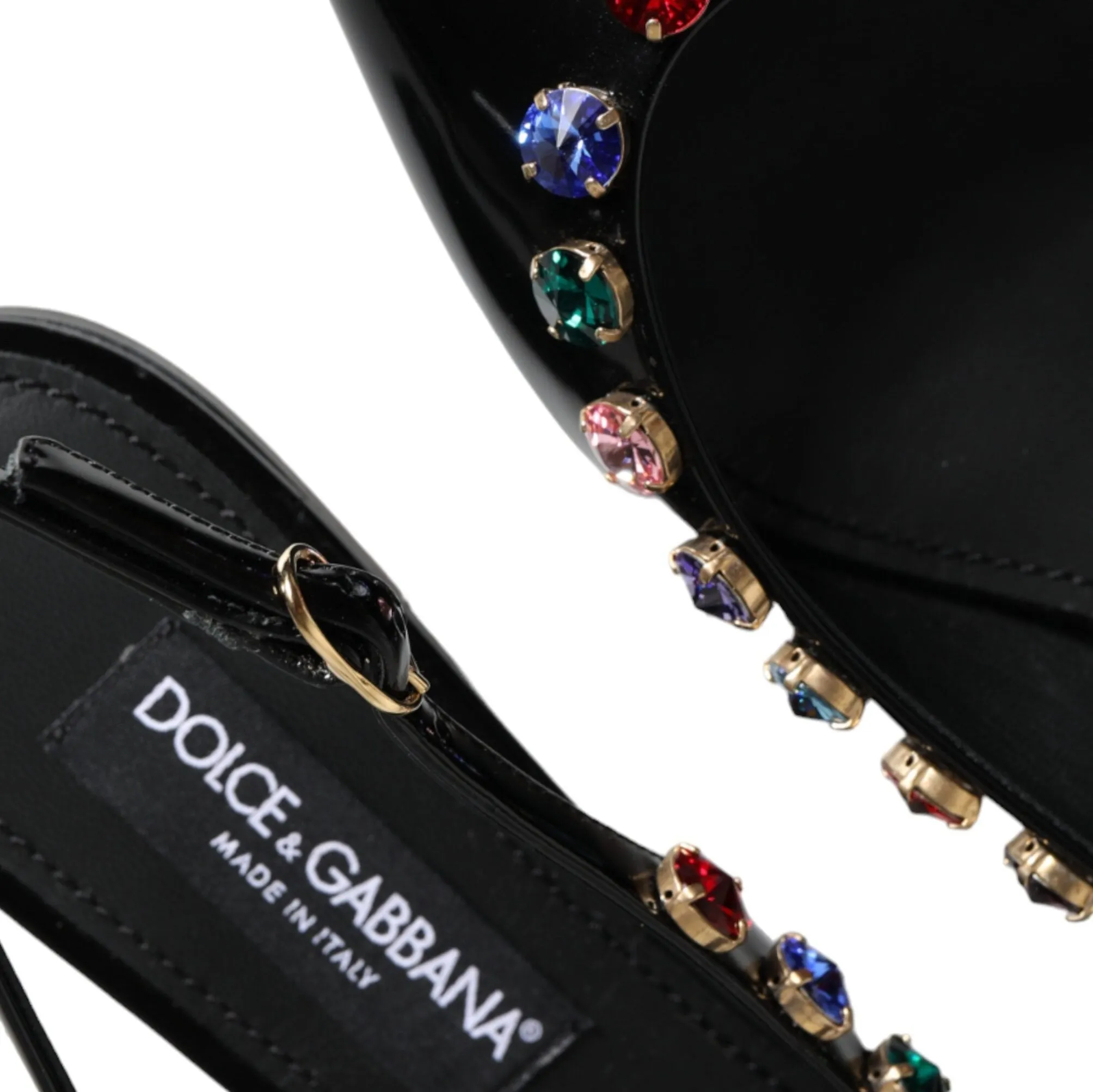 Dolce & Gabbana Black Leather Crystal Flats