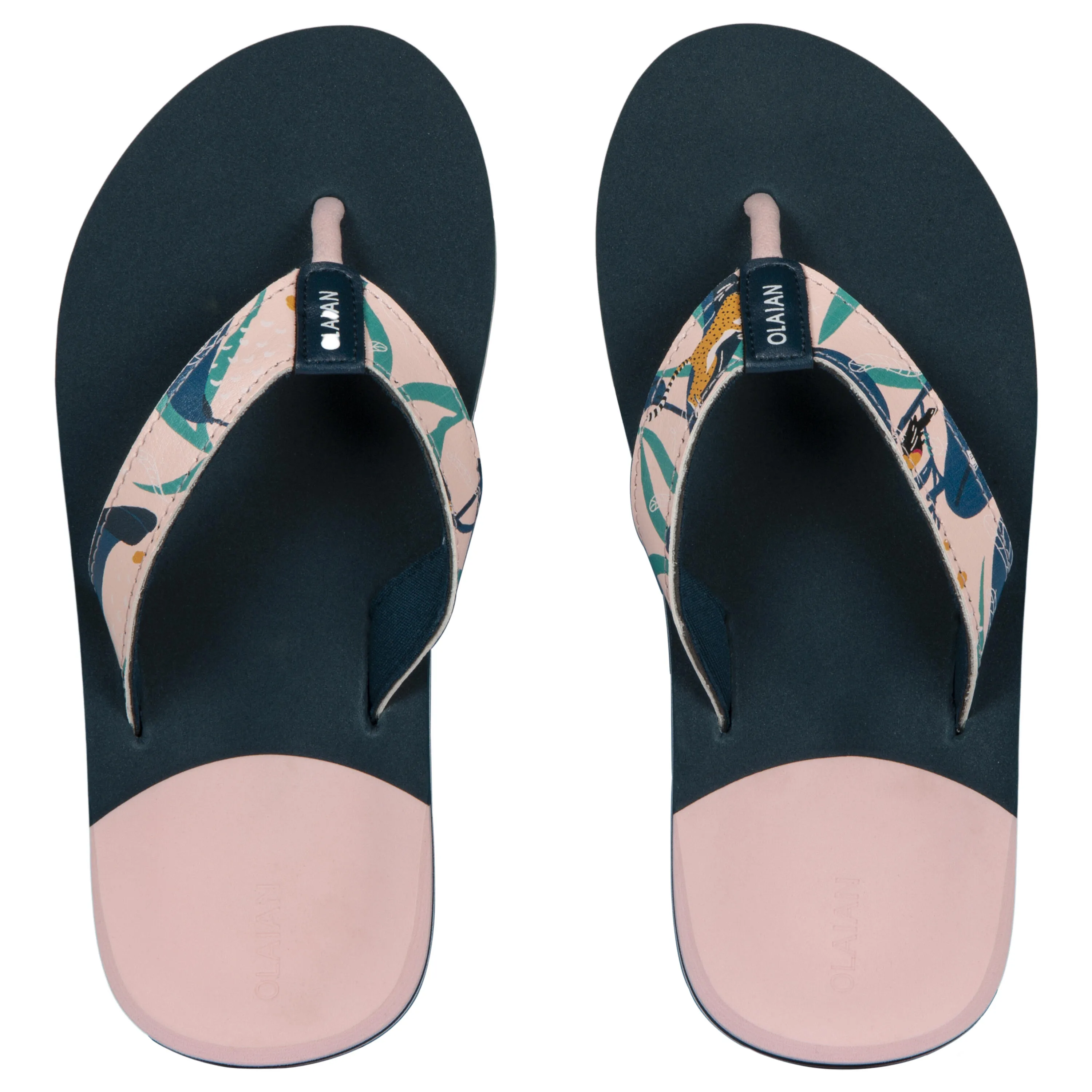 Girls' flip-flops 550 Peony petrol/pink OLAIAN dark petrol / neon pastel salmon