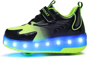 LED Light Up Roller Shoes 2 Wheeled Skate USB Chargable Sneaker Shoes for Kids Size 3 Little Kid