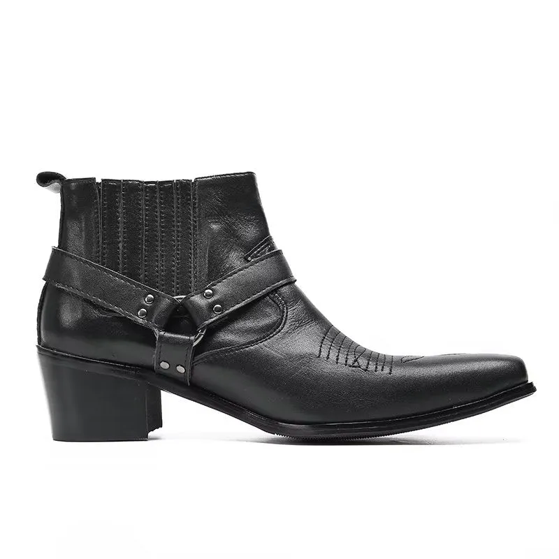 Luxury Serpent Black Leather Party Ankle Boots