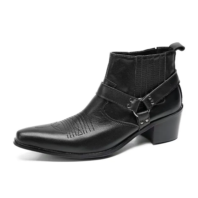 Luxury Serpent Black Leather Party Ankle Boots