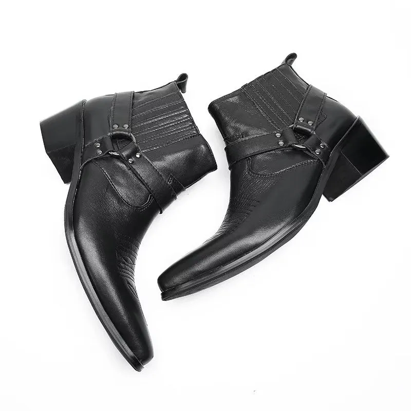 Luxury Serpent Black Leather Party Ankle Boots