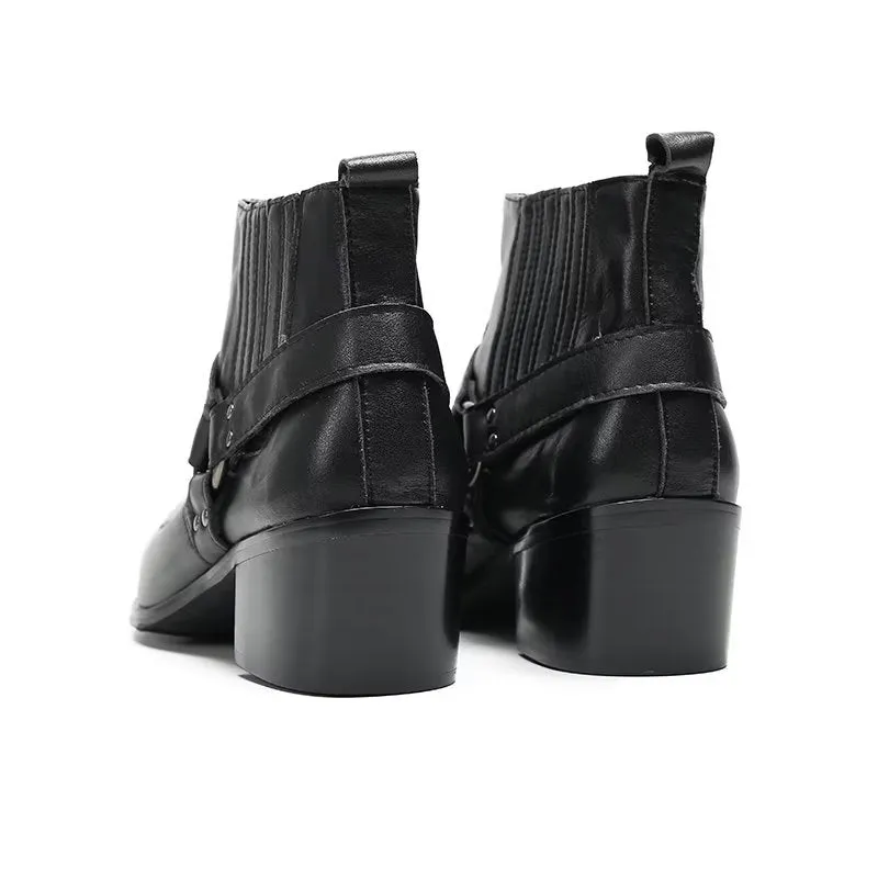 Luxury Serpent Black Leather Party Ankle Boots