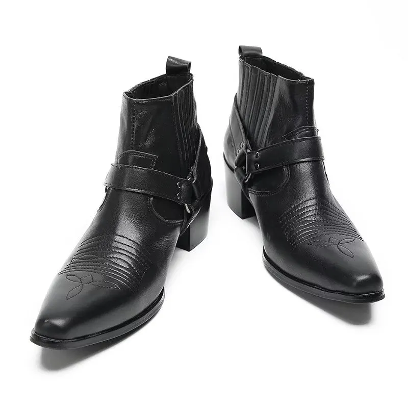 Luxury Serpent Black Leather Party Ankle Boots