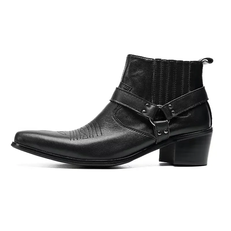 Luxury Serpent Black Leather Party Ankle Boots