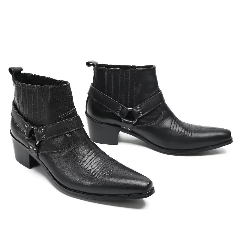 Luxury Serpent Black Leather Party Ankle Boots