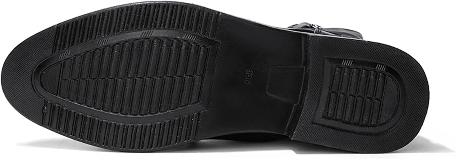 Men's Leather Mid Calf Military Tactical Combat Motorcycle Boots Buckle With Waterproof Metal Military Motorcycle Riding Punk Rock Shoes
