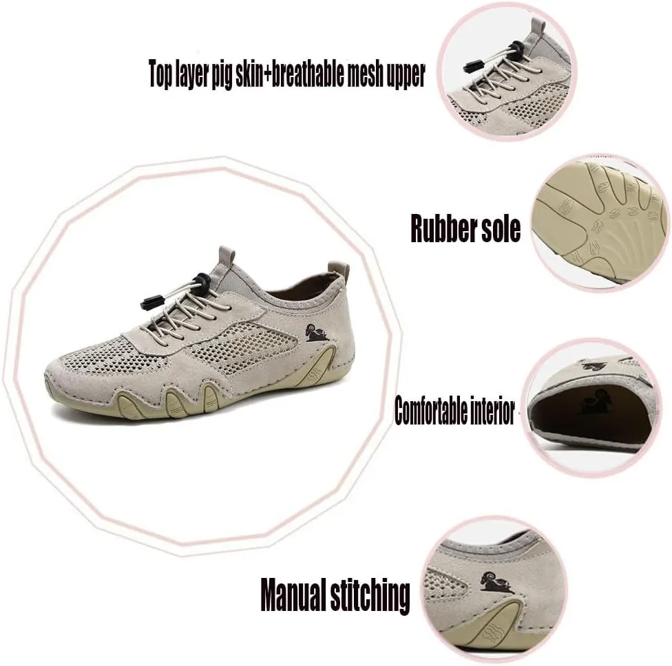 Men's Mesh Elastic Shoelace Sneakers Outdoor Casual Breathable Slip-on Chukka Boots Non-Slip Lightweight Outdoor Training Walking Loafers