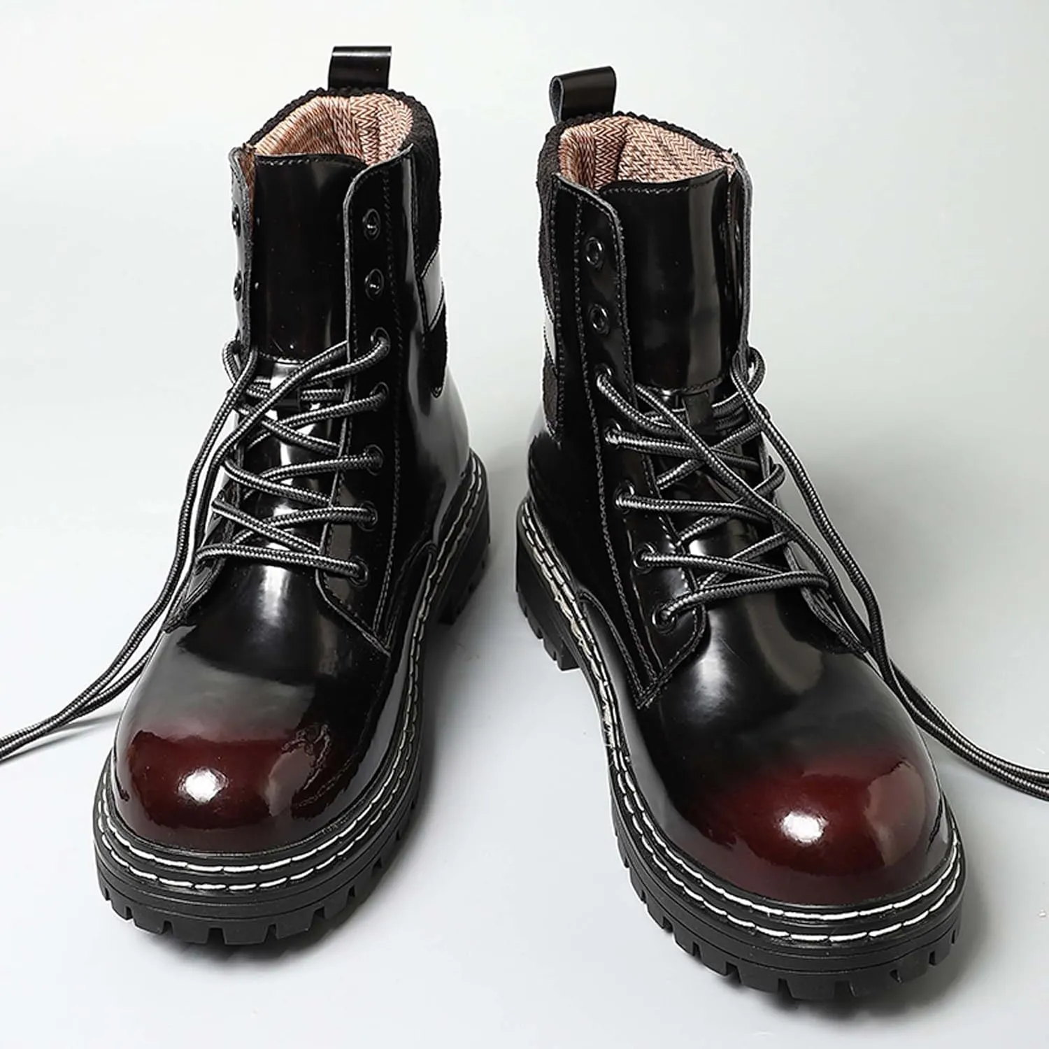 Motorcycle Riding Boots for Men and Women-Street Fashion Combat Boots-Classic Black Lace-Up Oxford Boots-Waterproof Leather Bicycle Boots-Ankle Support Height Enhancement Boots