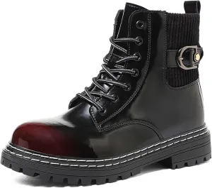 Motorcycle Riding Boots for Men and Women-Street Fashion Combat Boots-Classic Black Lace-Up Oxford Boots-Waterproof Leather Bicycle Boots-Ankle Support Height Enhancement Boots