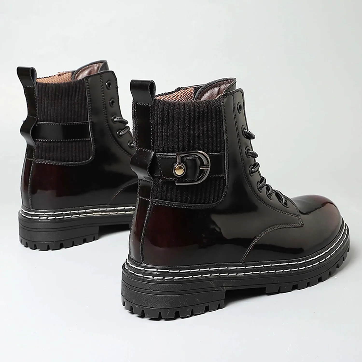 Motorcycle Riding Boots for Men and Women-Street Fashion Combat Boots-Classic Black Lace-Up Oxford Boots-Waterproof Leather Bicycle Boots-Ankle Support Height Enhancement Boots