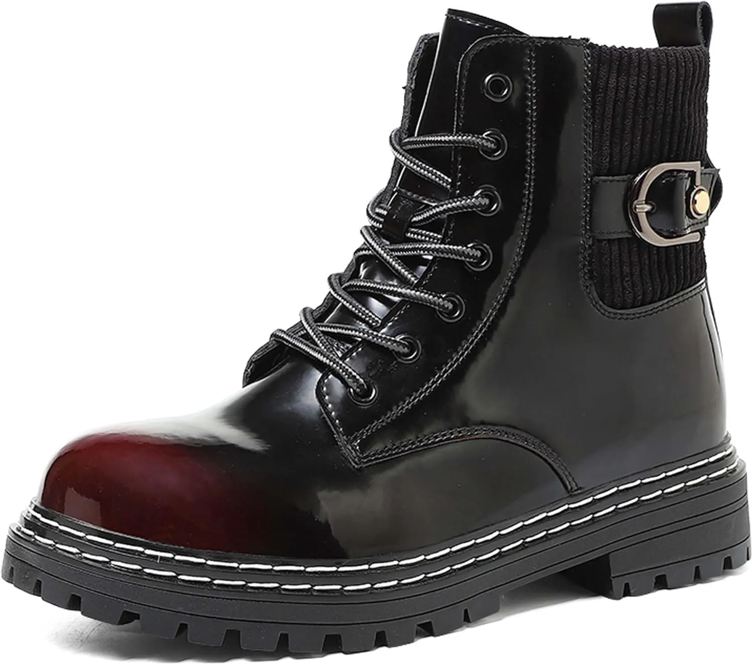 Motorcycle Riding Boots for Men and Women-Street Fashion Combat Boots-Classic Black Lace-Up Oxford Boots-Waterproof Leather Bicycle Boots-Ankle Support Height Enhancement Boots