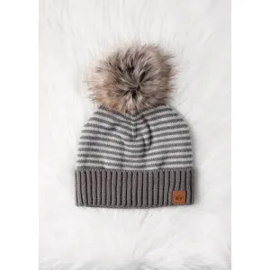 Striped Knit Pom Hat