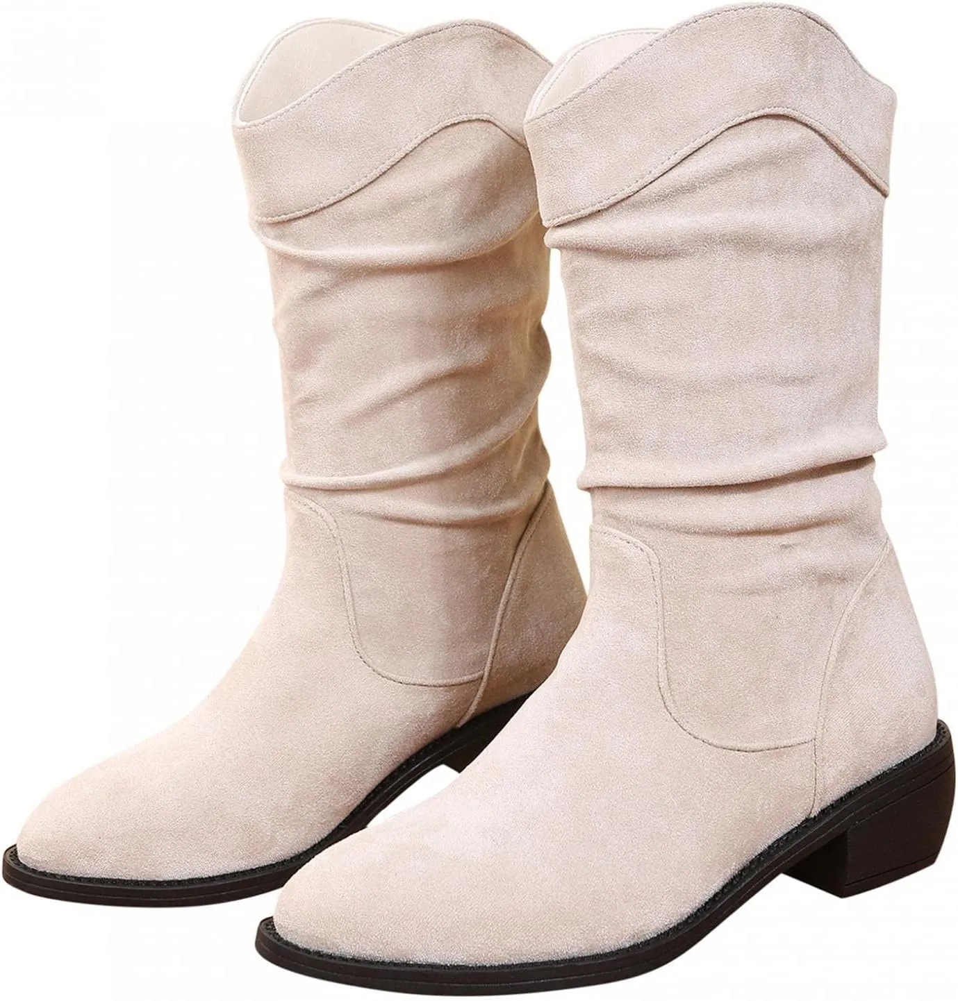 ZBYY Women's Mid Calf Winter Boots Fashion Low Heel Calf Boots Slouch Weather Boots Classic Round Toe Ankle Booties